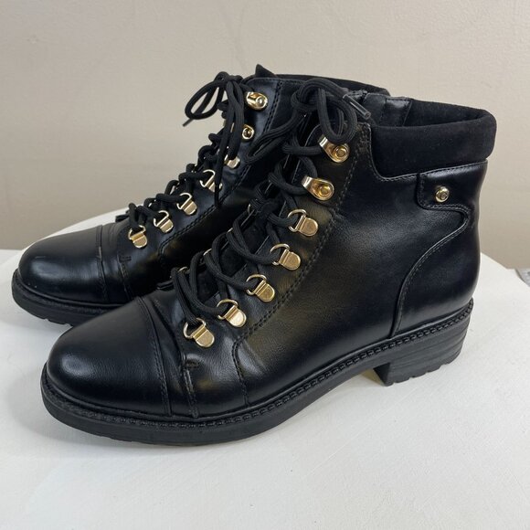 GBG Guess Combat Cyber Punk Boots Size 8.5 Black Lug Sole Grunge Rebel Indie - Picture 1 of 16